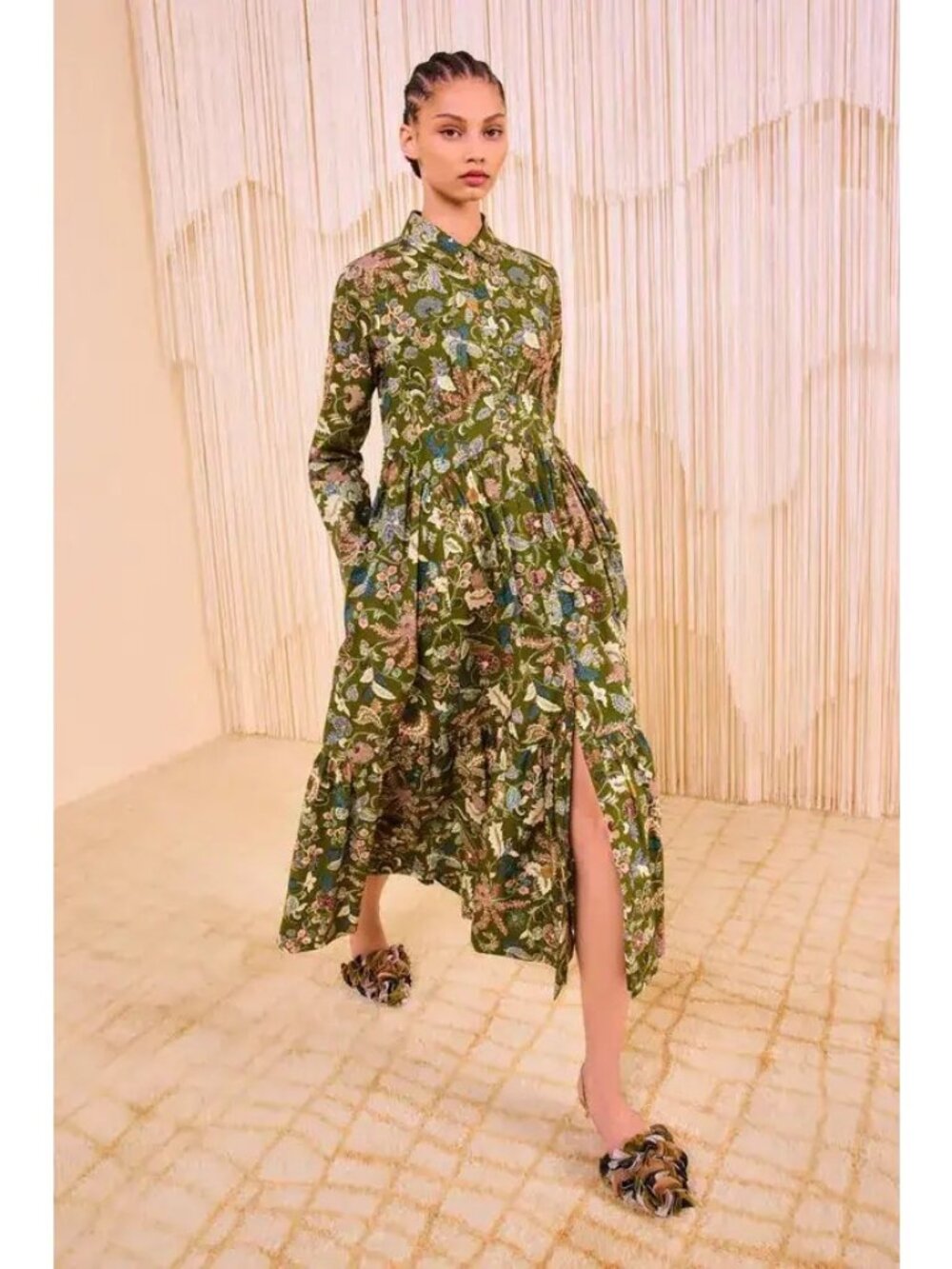 Ulla Johnson Green Multicolor Floral Tiered Maxi Dress
